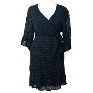 All Saints Women's Marlow Ette Black Wrap Eyelet Minidress‎ in Size 4